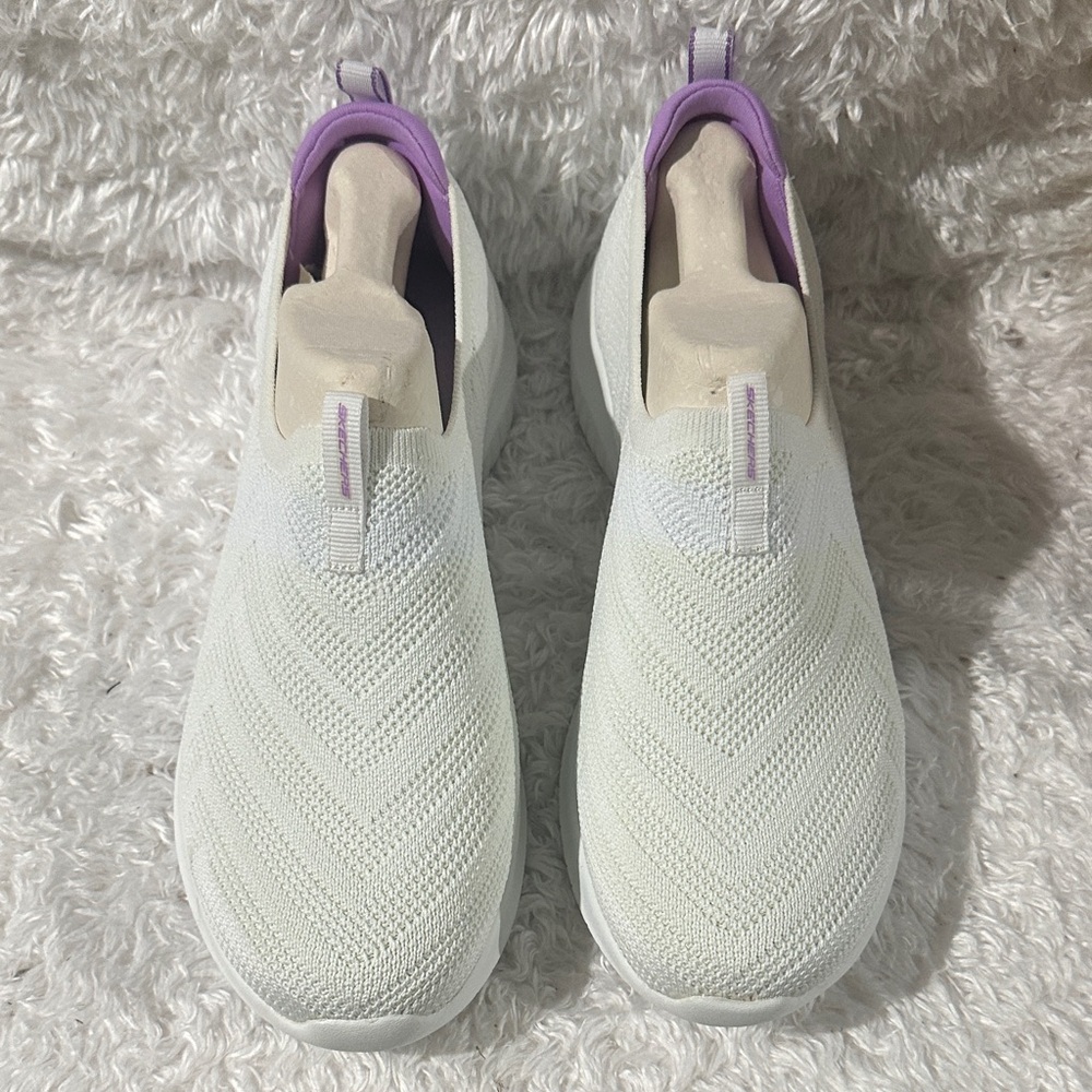 Skechers White and Purple Women's Slip-On Sneakers
